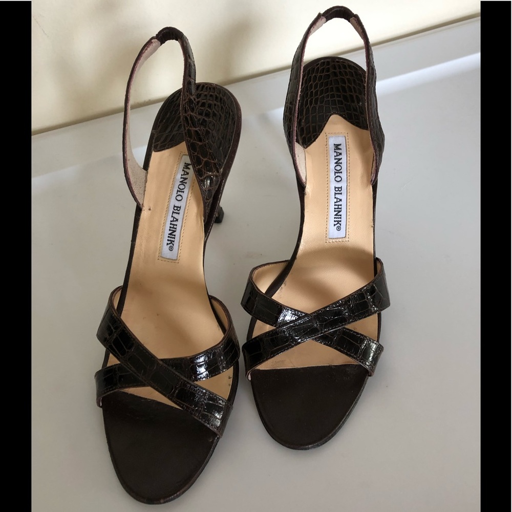 Manola Blahnik Brown Strappy Heeled Sandal